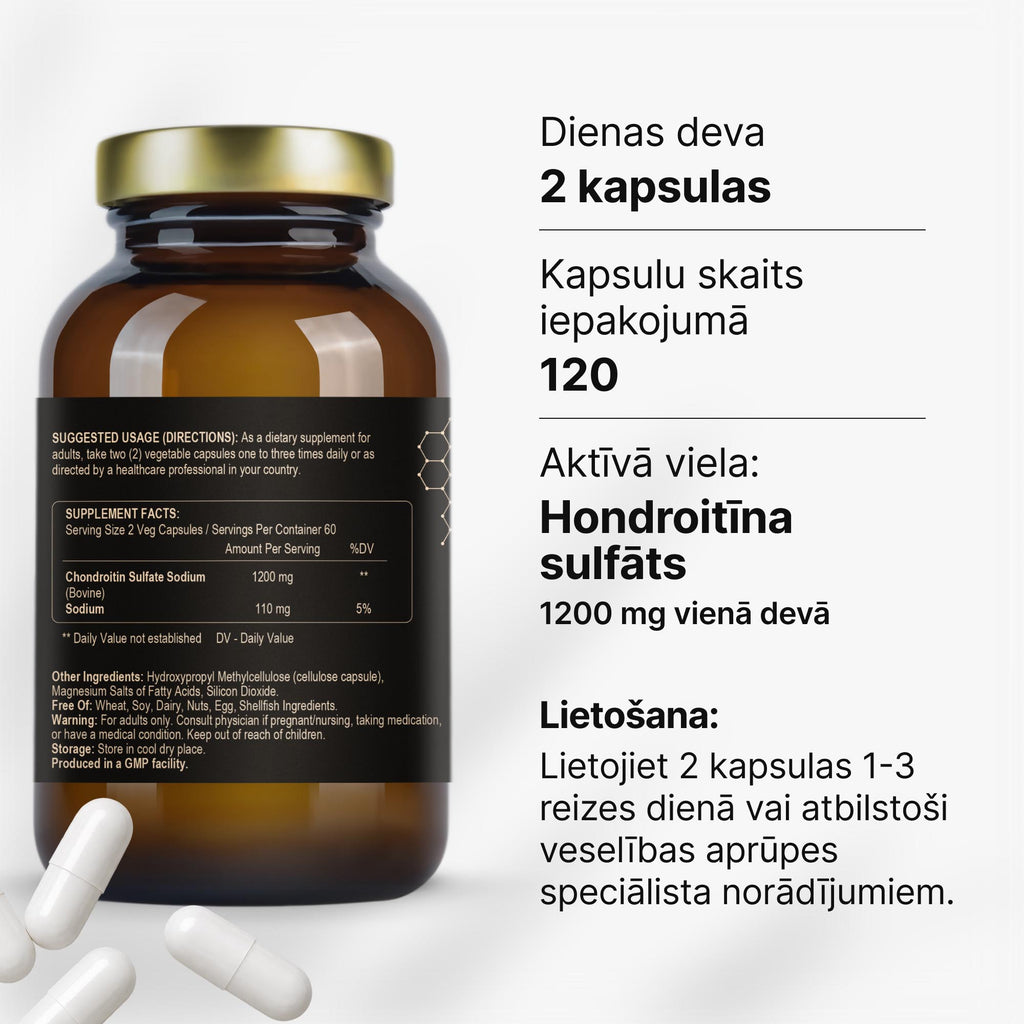 Hondroitīna sulfāts 600 mg skrimšļiem un locītavu kustīgumam no Fuel Up (120 kapsulas)