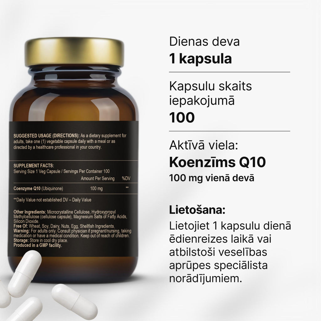 Koenzīms Q10 100 mg (ubihinons) enerģijai un vitalitātei no Fuel Up (100 kapsulas)