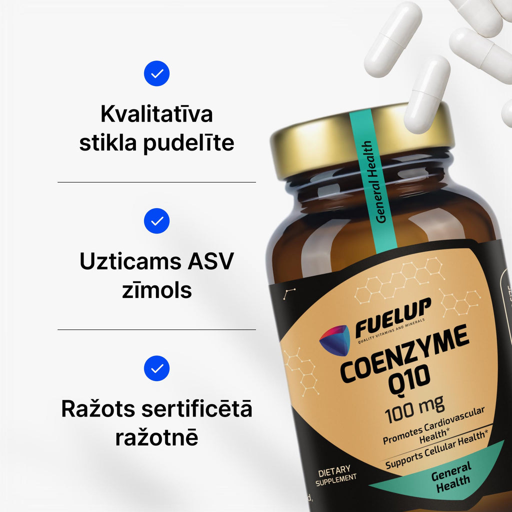 Koenzīms Q10 100 mg (ubihinons) enerģijai un vitalitātei no Fuel Up (100 kapsulas)