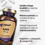 GABA 750 mg relaksācijai un mierīgākai pašsajūtai no Fuel Up (100 kapsulas)