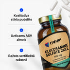 Glikozamīna sulfāts 500 mg (2KCl) skrimšļa struktūrvielu papildināšanai no Fuel Up (120 kapsulas)