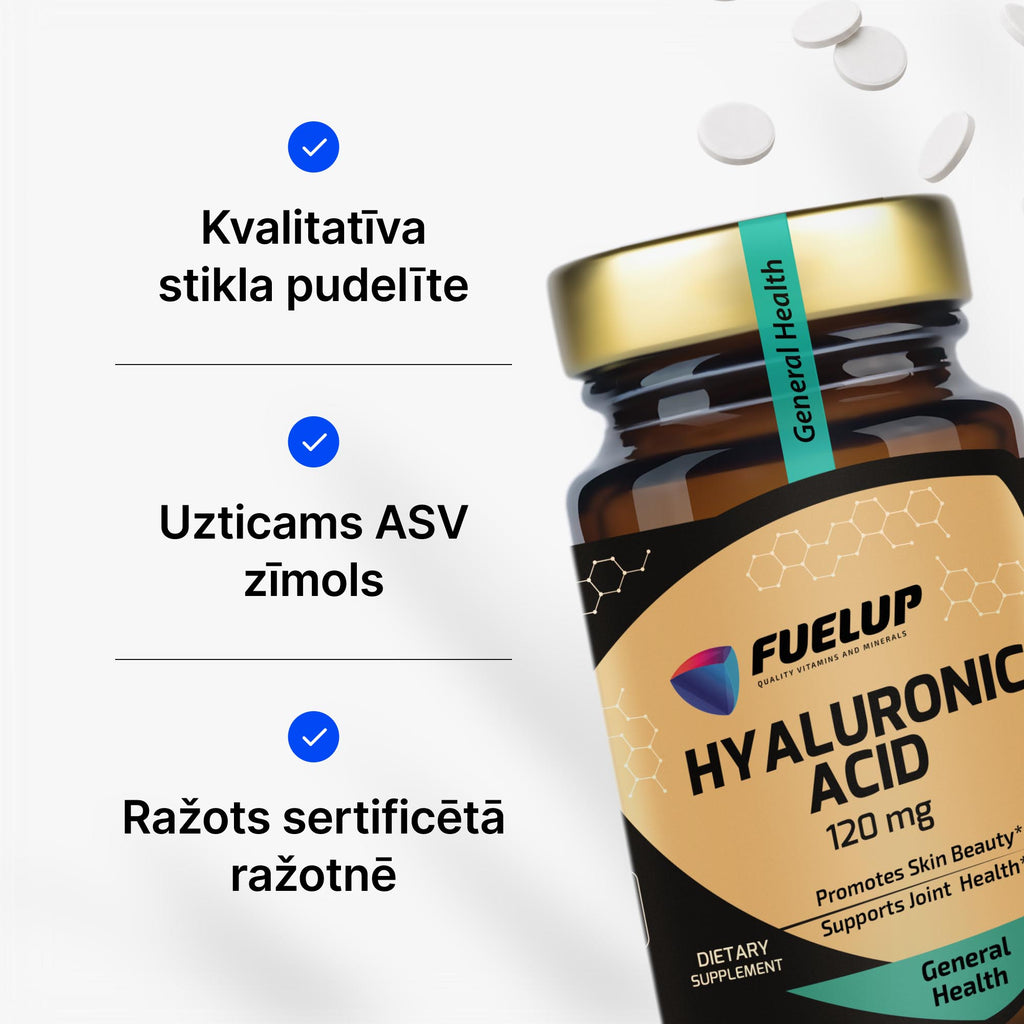 Hialuronskābe 120 mg ādas mitrināšanai un elastībai no Fuel Up (60 tabletes)