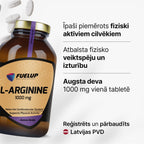 L-arginīns 1000 mg asinsritei un fiziskajai veiktspējai no Fuel Up (120 kapsulas)