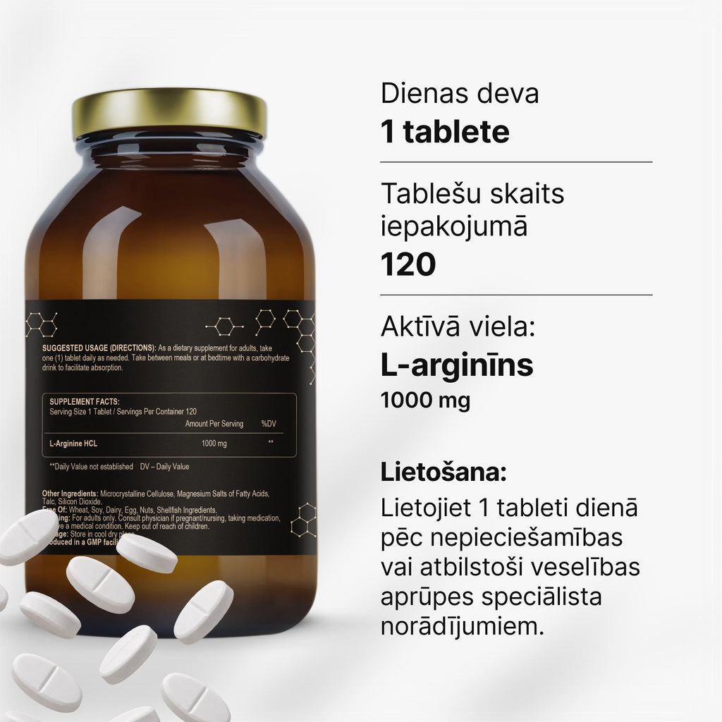 L-arginīns 1000 mg asinsritei un fiziskajai veiktspējai no Fuel Up (120 kapsulas)