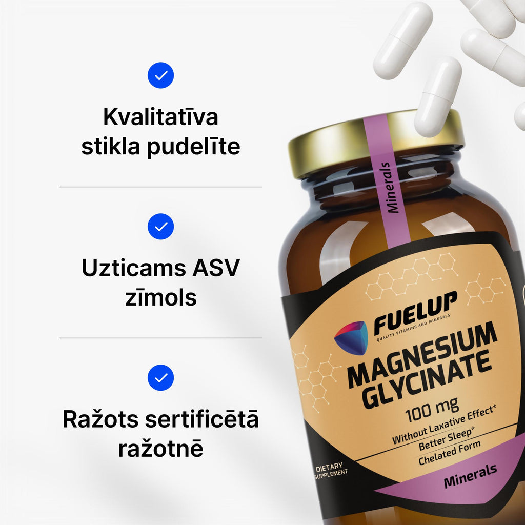 Magnija bisglicināts 100 mg nervu sistēmai un muskuļu darbībai no Fuel Up (120 kapsulas)