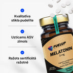 Melatonīns 3 mg ātrākai iemigšanai un laika joslu maiņas radīto sajūtu mazināšanai no Fuel Up