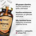 Mio-inozitols 500 mg glikozes vielmaiņai un hormonālajam līdzsvaram sievietēm no Fuel Up (90 kapsulas)